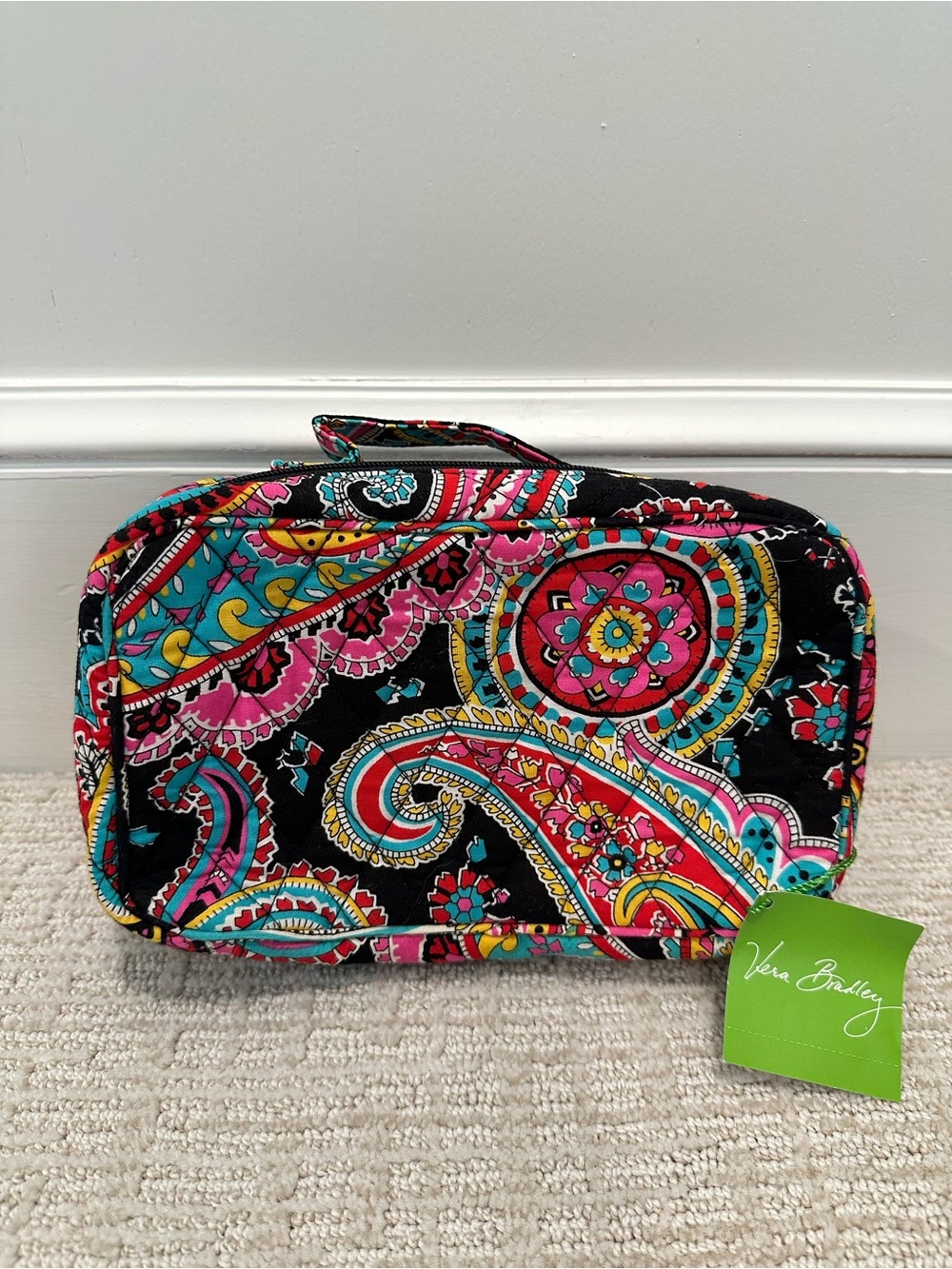 Vera Bradley Black Multicolor Paisley Quilted Cosmetic Travel Case